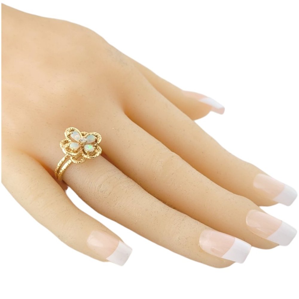 14K Yellow Gold Opal and Diamond Flower Ring Size 6.5 #16421 - Picture 7 of 7